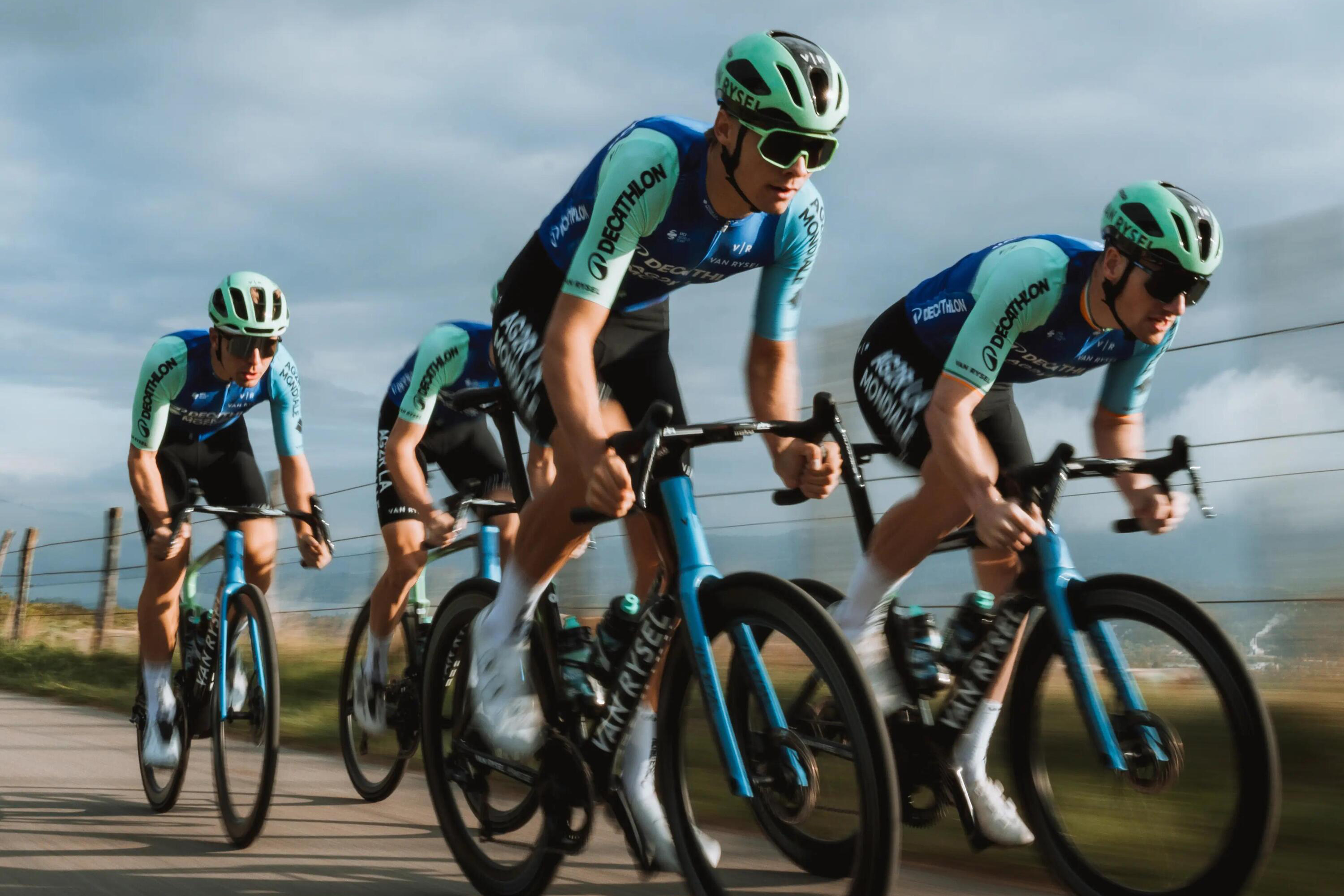Four Decathlon AG2R La Mondiale riders riding the Van Rysel RCR