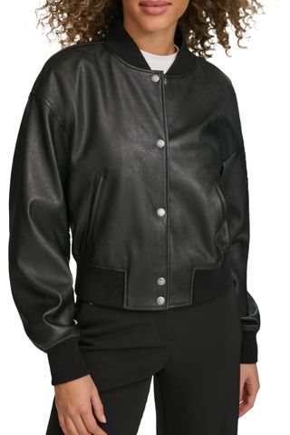 Relaxed Faux Leather Bomber Jacket