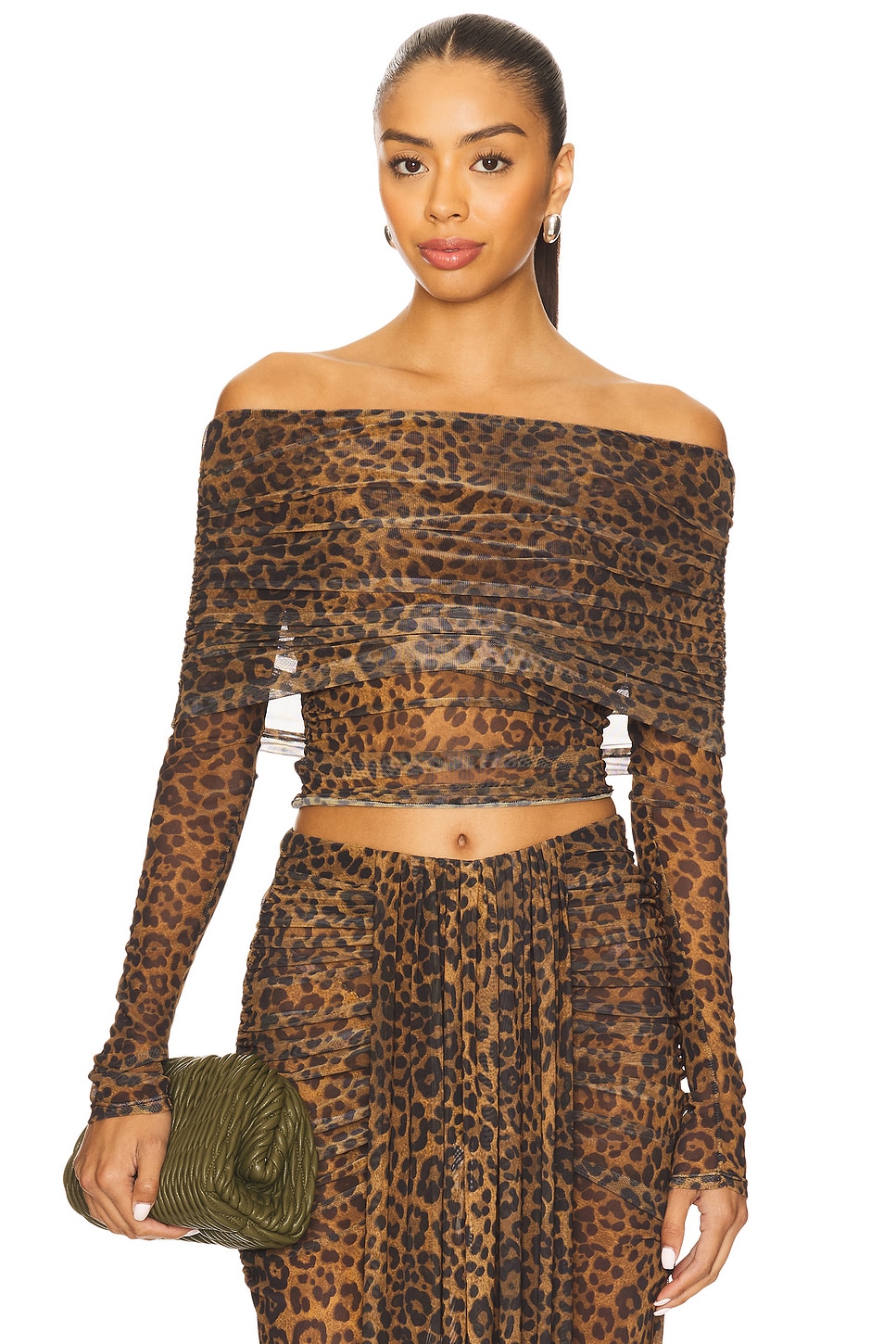Printed Mesh Off the Shoulder Top