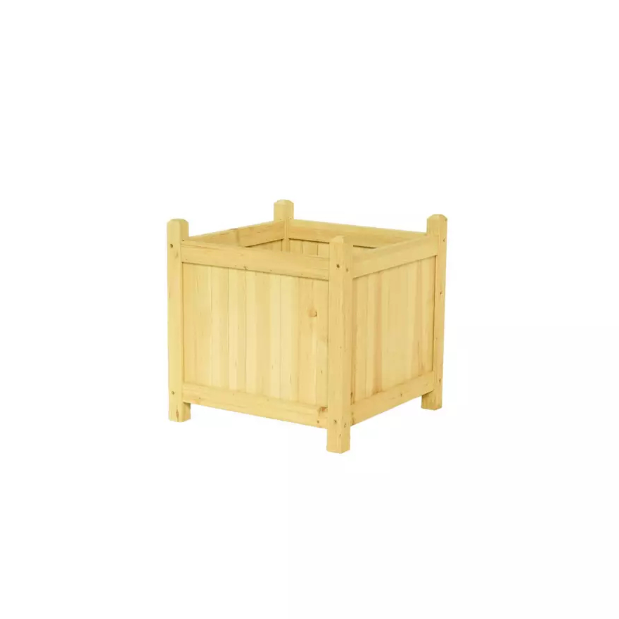 square pale wood planter