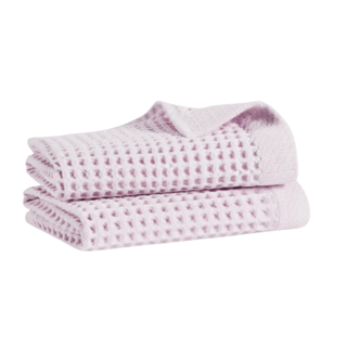 pink brooklinen waffle hand towel