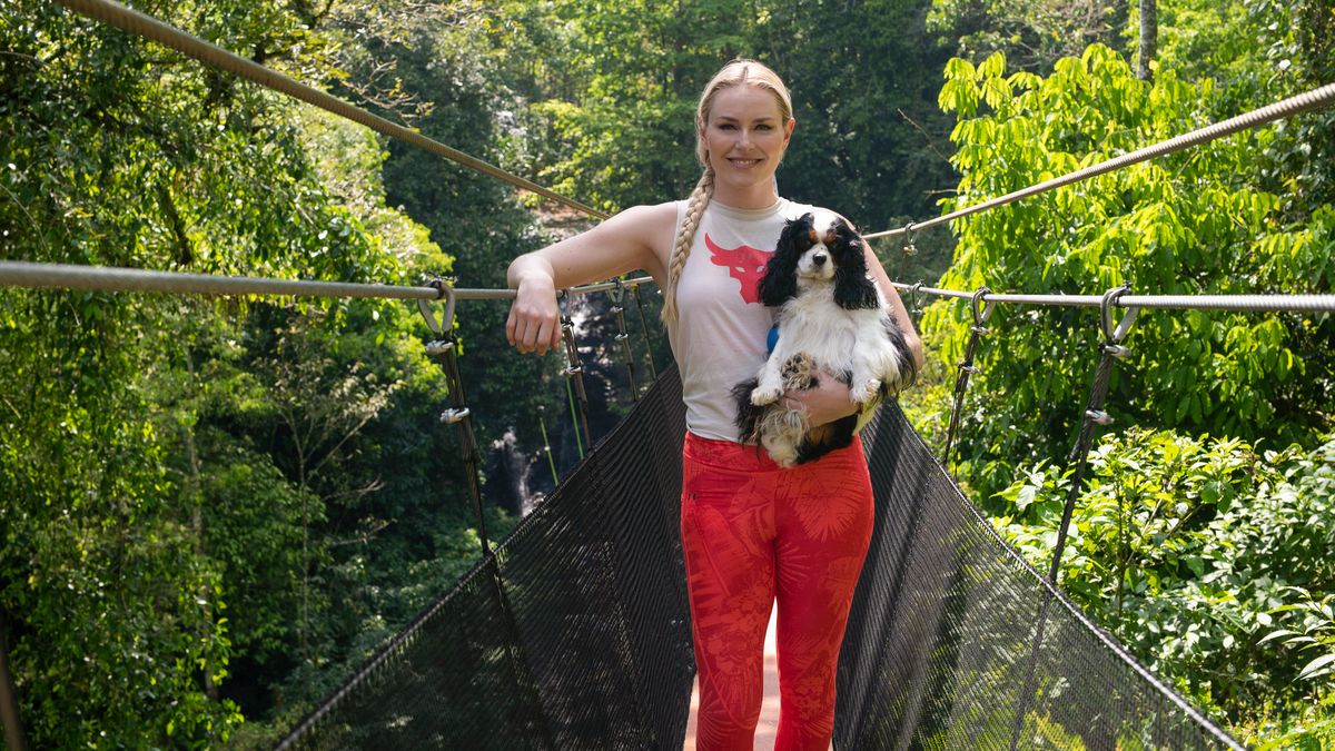 Lindsey Vonn and her dog Lucy on the set of Amazon&#039;s &#039;The Pack&#039;