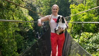Lindsey Vonn and her dog Lucy on the set of Amazon's 'The Pack'