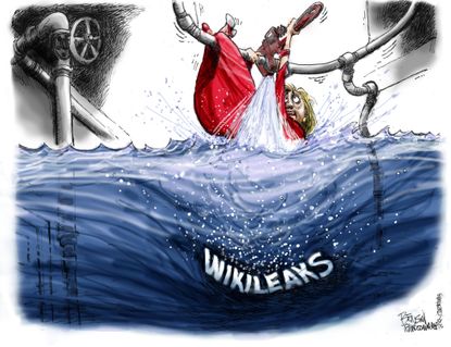Political cartoon U.S. 2016 election Hillary Clinton wikileaks