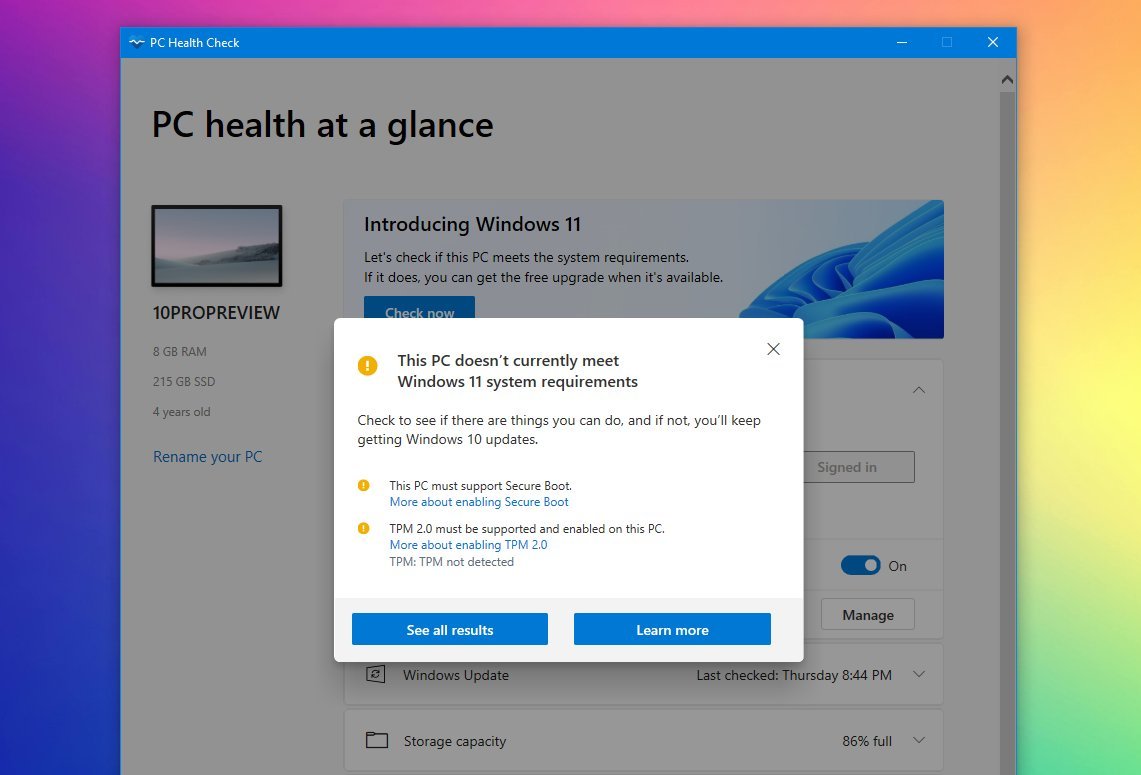 PC Health Check device not compatible