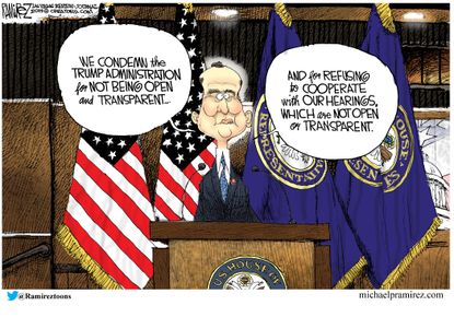 Political Cartoon U.S. Trump Impeachment Democrats Hearings Transparency