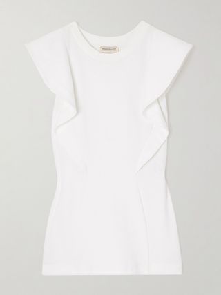 Ruffled Embroidered Cotton-Jersey Top