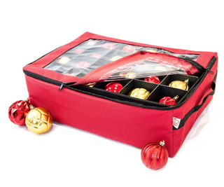 Ornament storage case with clear lid.