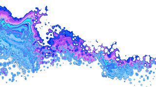 A splash of blue and purple ink across a white background