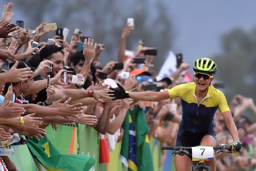 Jenny Rissveds celebrates her Olympic gold