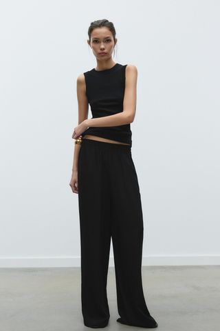 ZARA Elastic Waist Wide Leg Pants