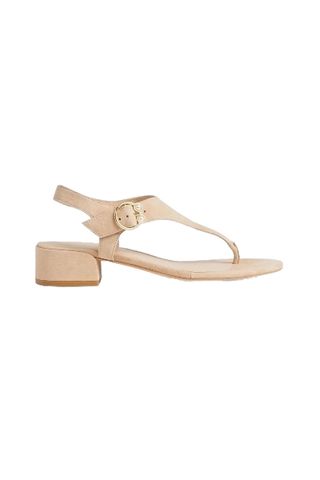 Faux Pearl-Embellished Suede Sandals