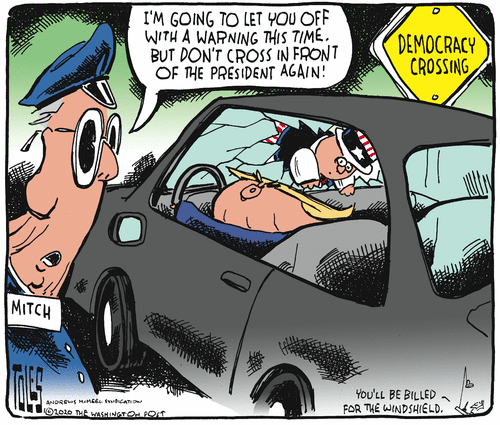 Political Cartoon U.S. Mitch McConnell Traffic Cop Defending Trump