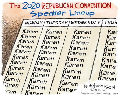 Political Cartoon U.S. 2020 RNC Karens