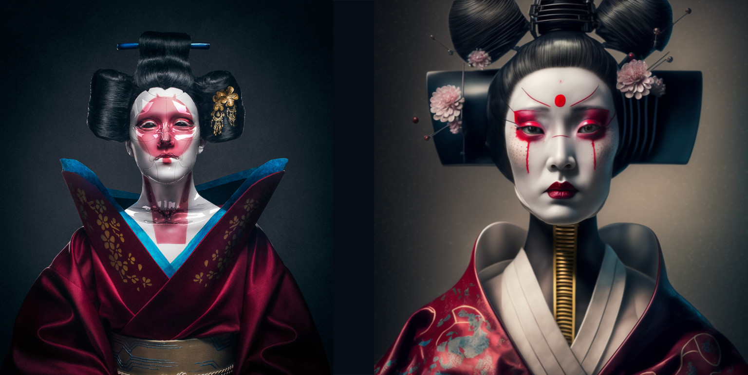 Photographers by Antti Karppinen alongside his AI recreations using MidJourney