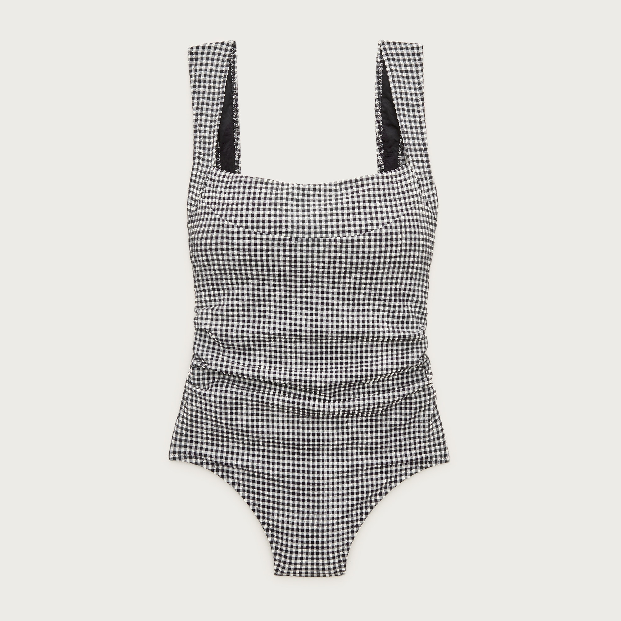 Long-Torso Nia Ruched Squareneck One-Piece in Gingham