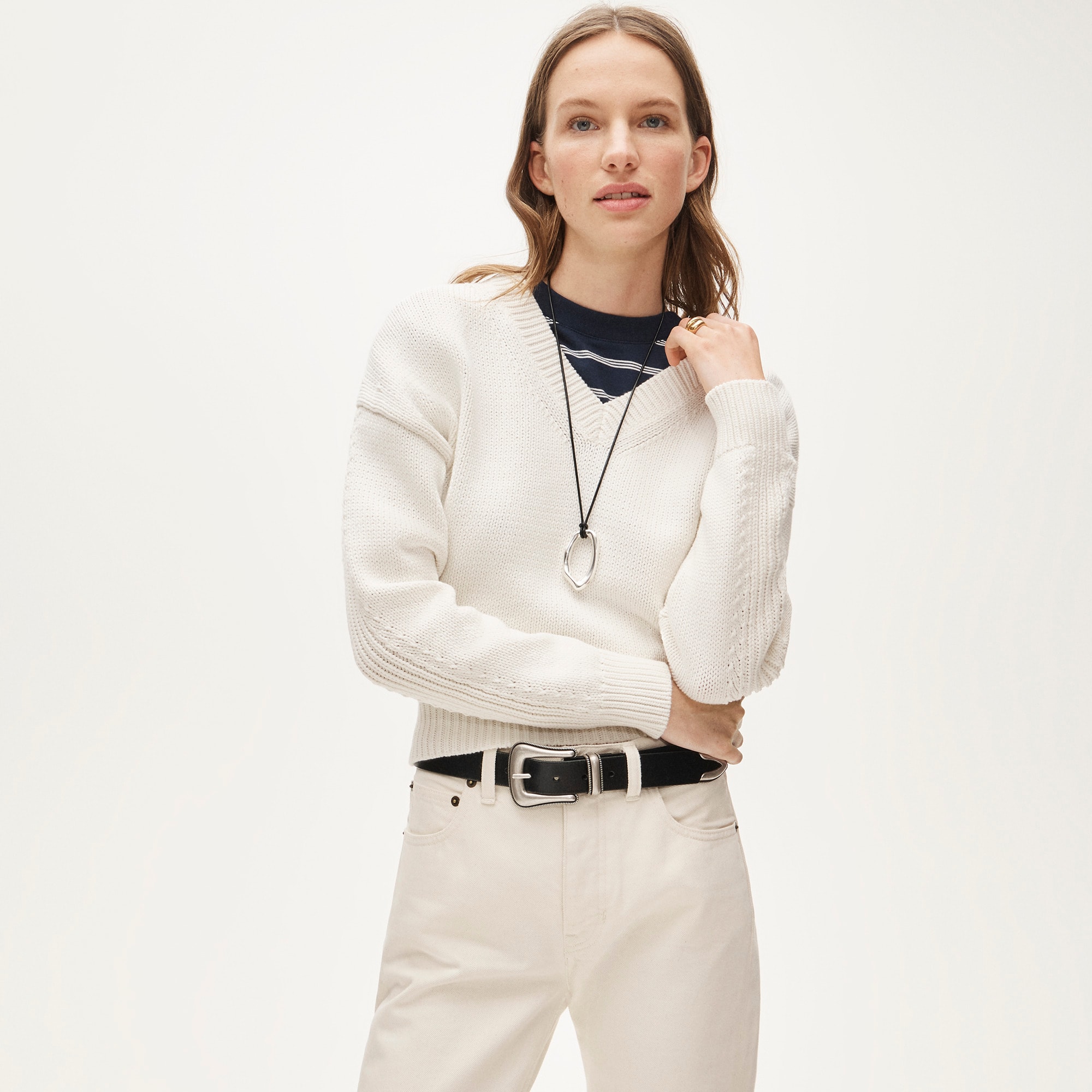 Cotton V-Neck Pullover Sweater