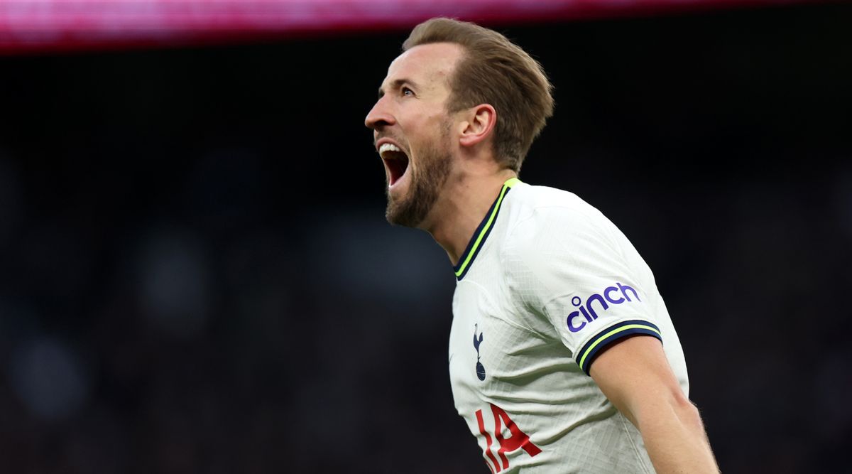 Harry Kane of Tottenham Hotspur celebrates after scoring his team&#039;s goal during the Premier League match between Tottenham Hotspur and Manchester City at the Tottenham Hotspur Stadium on 5 February, 2023 in London, United Kingdom.