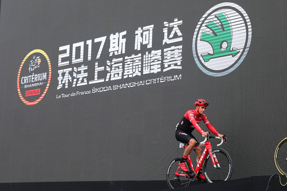 Alberto Contador rides off stage