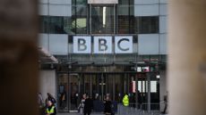 The BBC logo pictured at BBC Broadcasting House on January 17, 2022 in London, England.