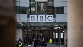 The BBC logo pictured at BBC Broadcasting House on January 17, 2022 in London, England. 