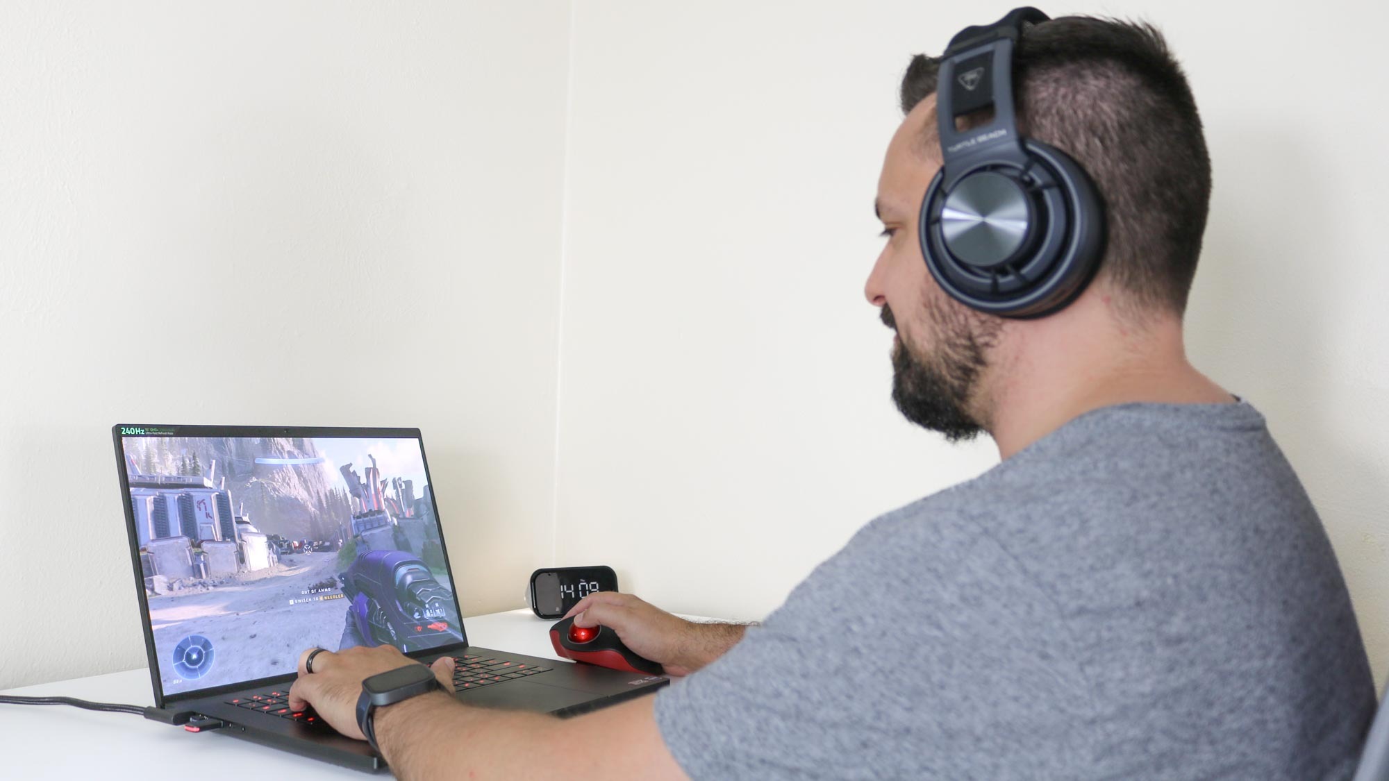 Playing on a gaming laptop while wearing the Turtle Beach Atlas Air headset