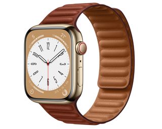 Apple Watch Series 8 Gold Stainless steel with leather link strap