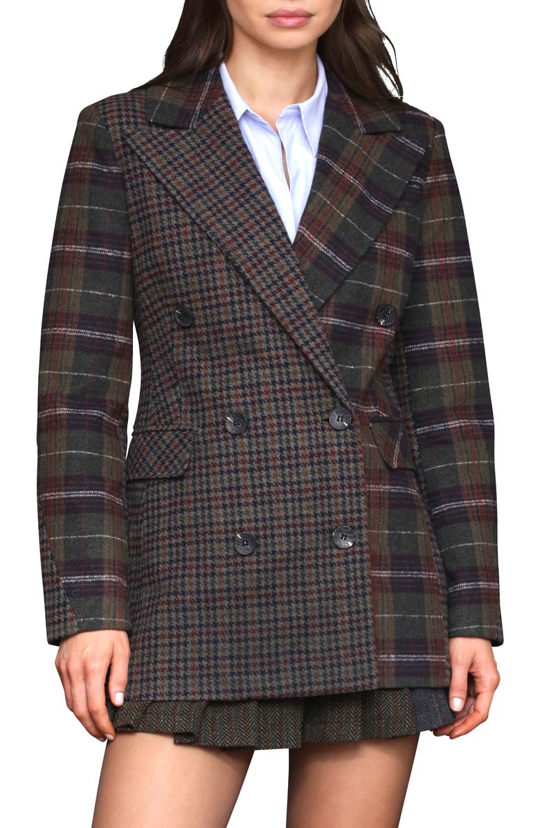 Plaid Pattern Block Double-Breasted Blazer