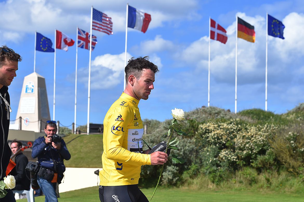 Mark Cavendish (Dimension Data) in the yellow jersey of leader of the Tour de France