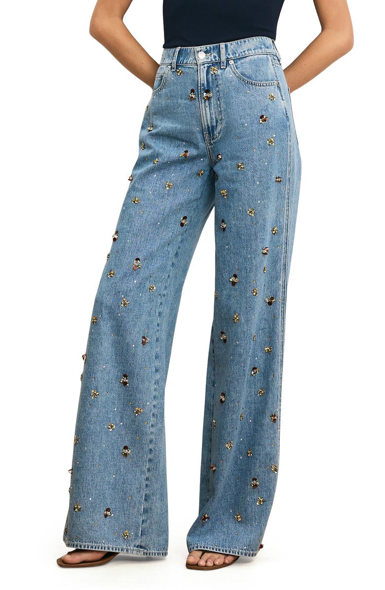 Kasey Embellished Wide Leg Jeans