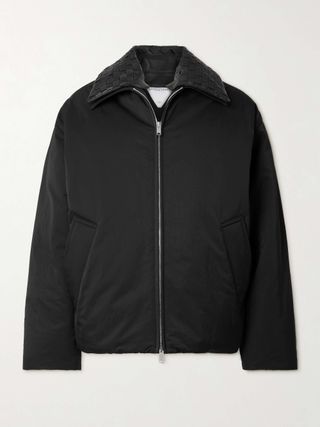 Intrecciato Leather-Trimmed Shell Down Jacket