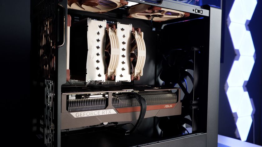 A huge Asus RTX 5080 Noctua Edition GPU with a matching Noctua gaming PC.