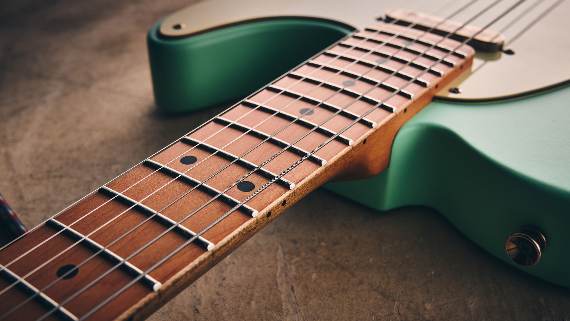 The maple neck of the Harley Benton TE-62LA electric guitar
