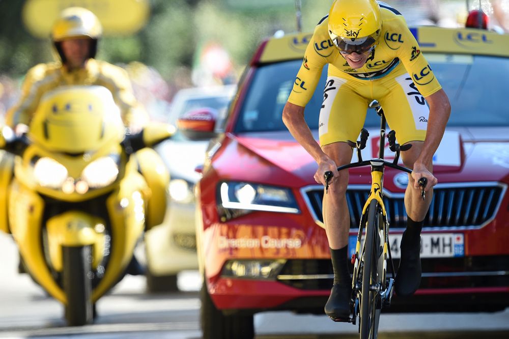 Chris Froome fights to the finish during the stage 13 time trial at the Tour de France.