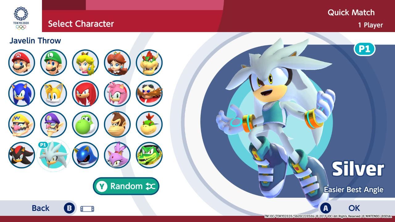 Mario &amp; Sonic at the Olympic Games: Tokyo 2020 Character Select screen
