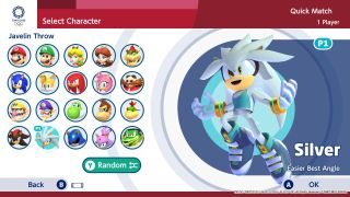 Mario & Sonic at the Olympic Games: Tokyo 2020 Character Select screen
