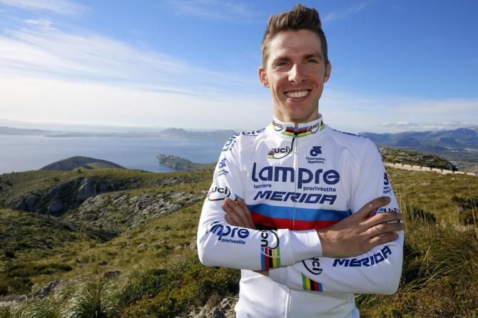 World champion Rui Costa (Lampre-Merida) resplendent in the rainbow jersey
