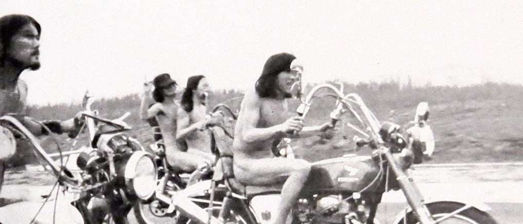 Flower Travellin' Band riding motorbikes naked