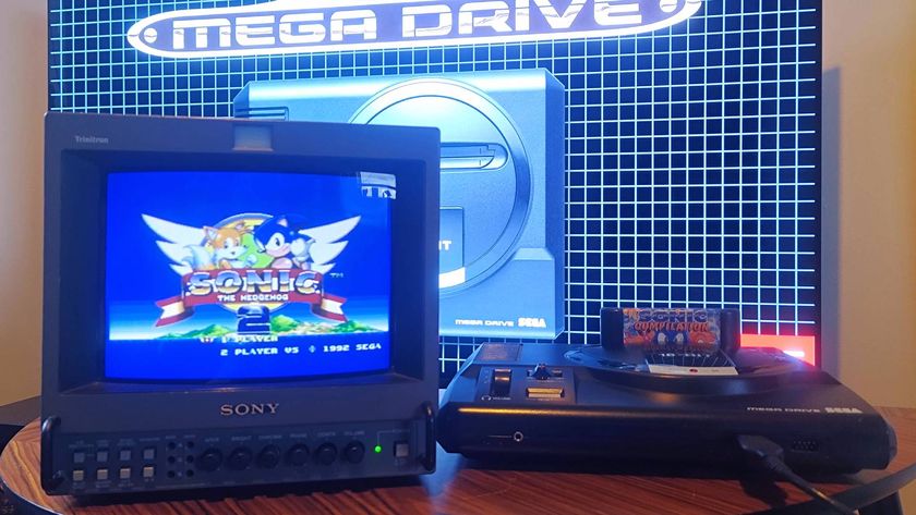 Sega Mega Drive connected to Sony PVM with Sonic the Hedgehog 2 title screen on display.