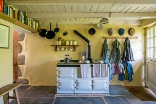 Kitchen with cloak room paint creamy yellow