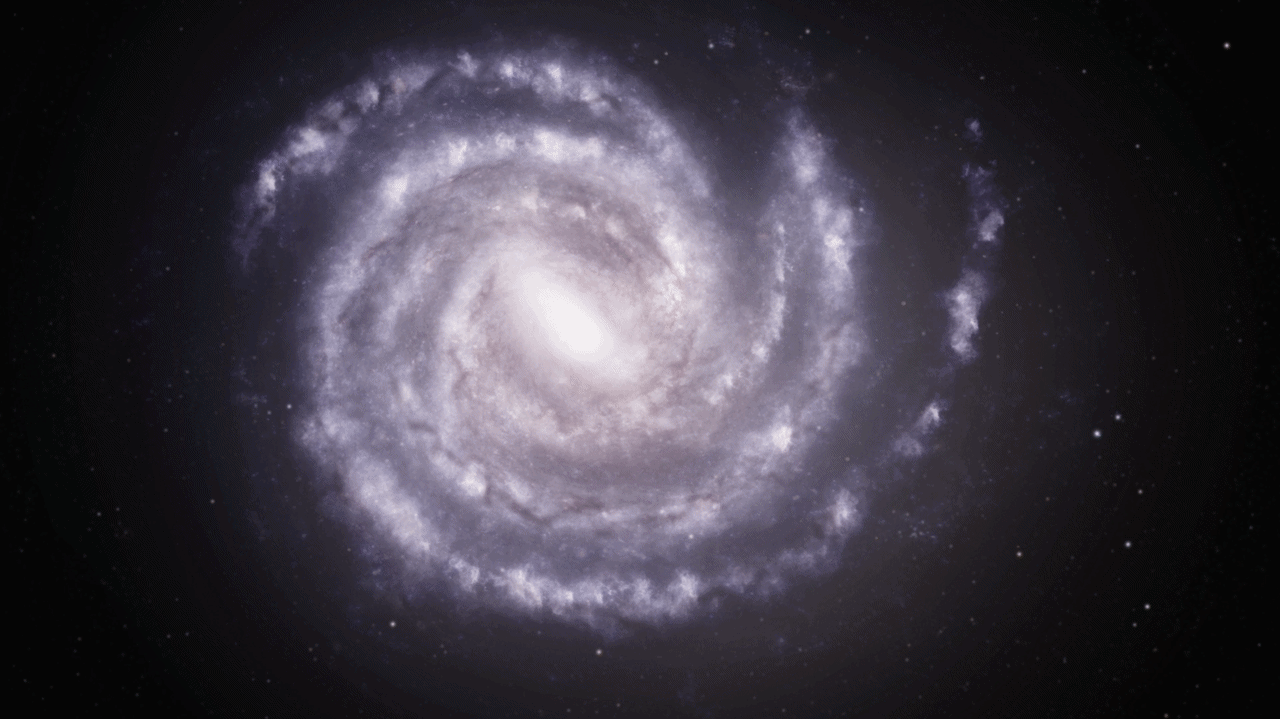 An animation showing the shape of the Milky Way before and after the new discovery