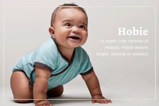 unique baby names illustrated by a smiling baby crawling