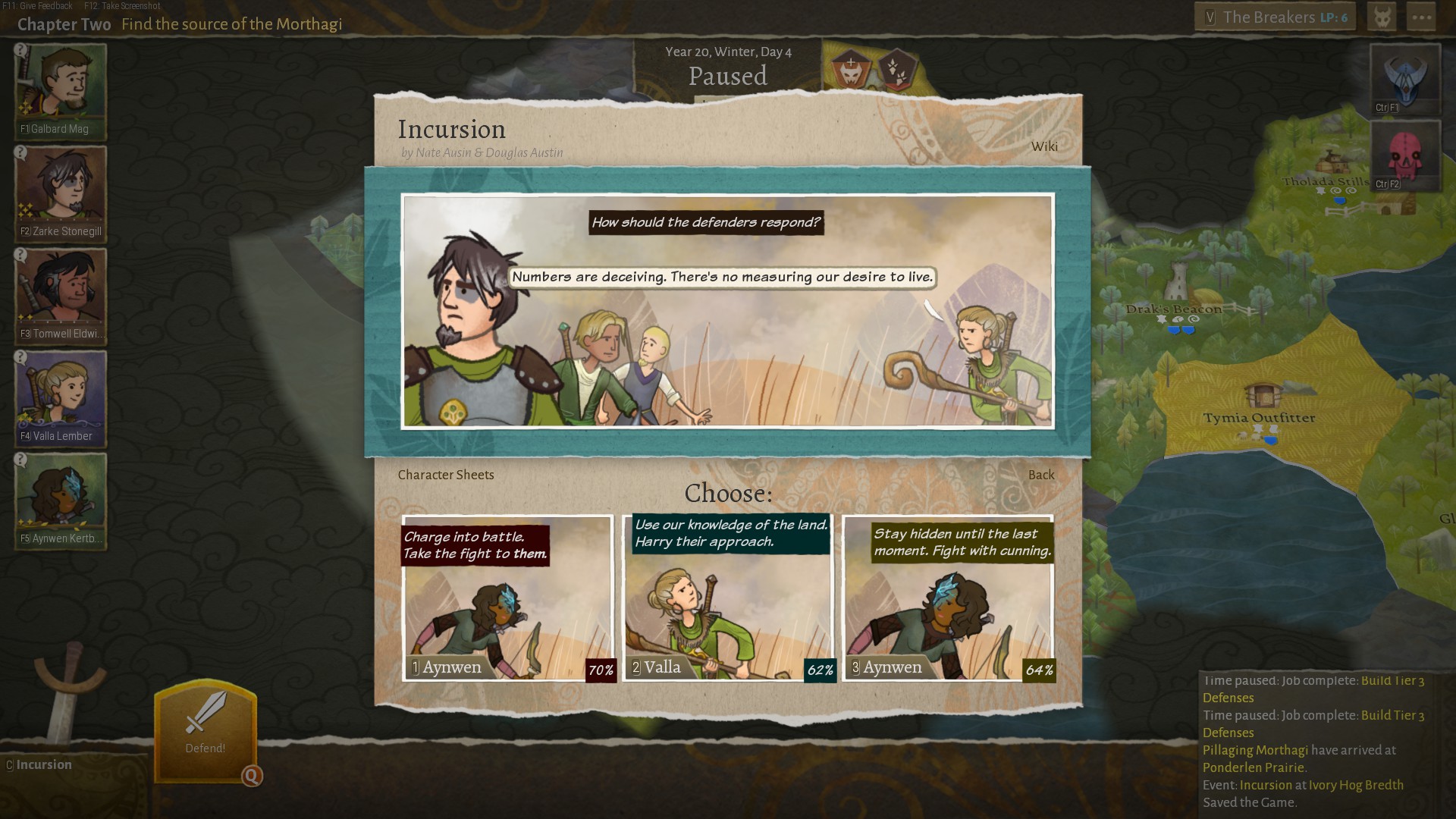 A screenshot of a story event in Wildermyth