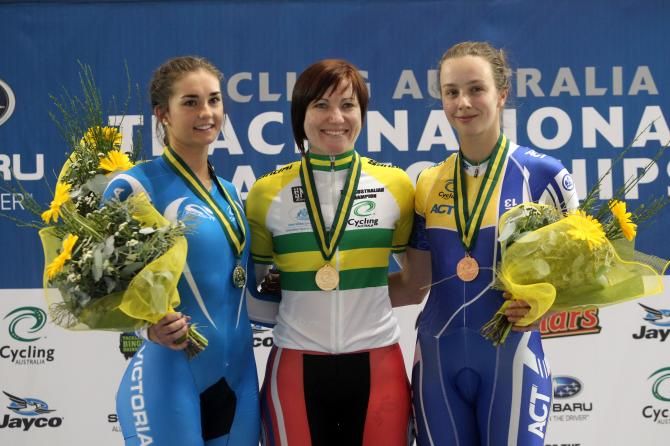 The women's 500m time trial podium