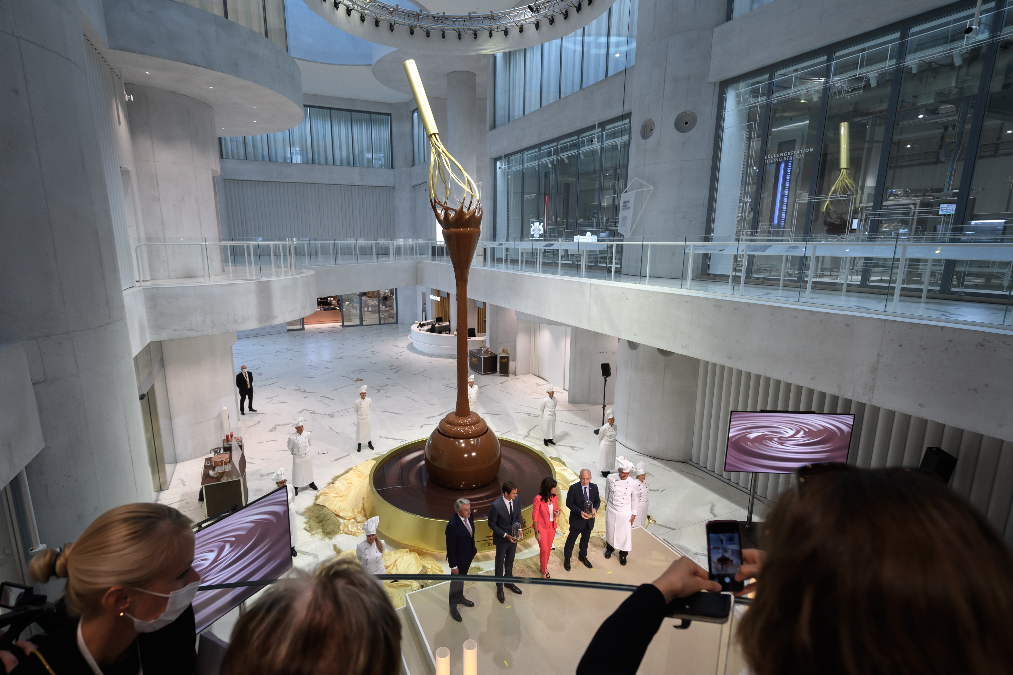 The massive chocolate fountain at the Lindt Home of Chocolate in Switzerland