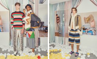 Males modelling colourful, highly patterned clothing from Loewe's collection