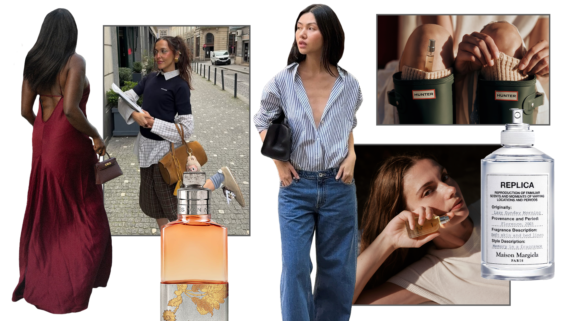Photo collage of crisp fall perfumes