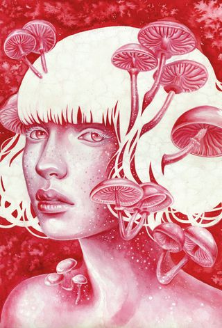 Illustration of a woman with mushrooms growing out of her head