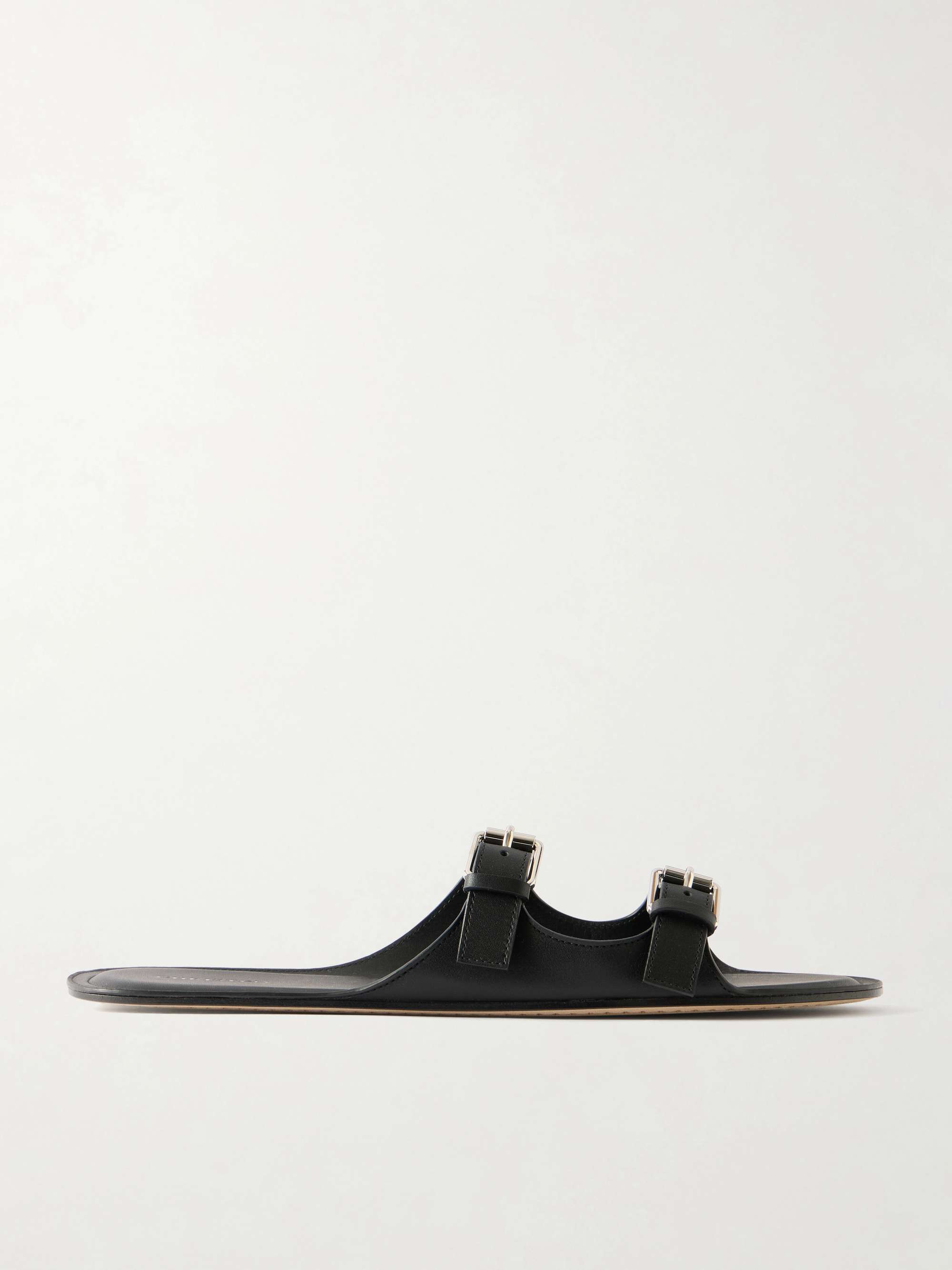 Buckled Leather Flat Sandals