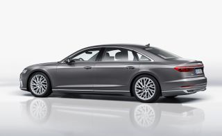 Reverse-side shot of the Audi A8 in grey